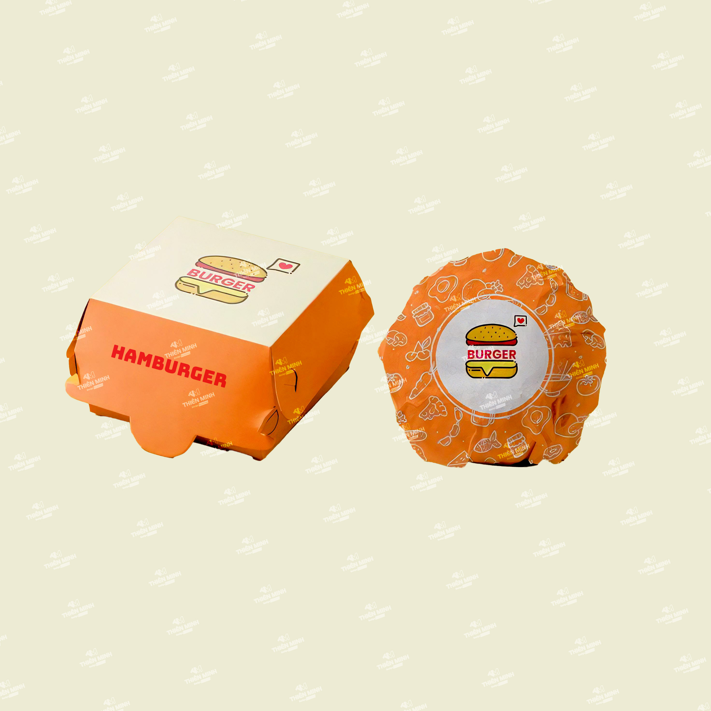hộp đựng bánh hamburger màu cam