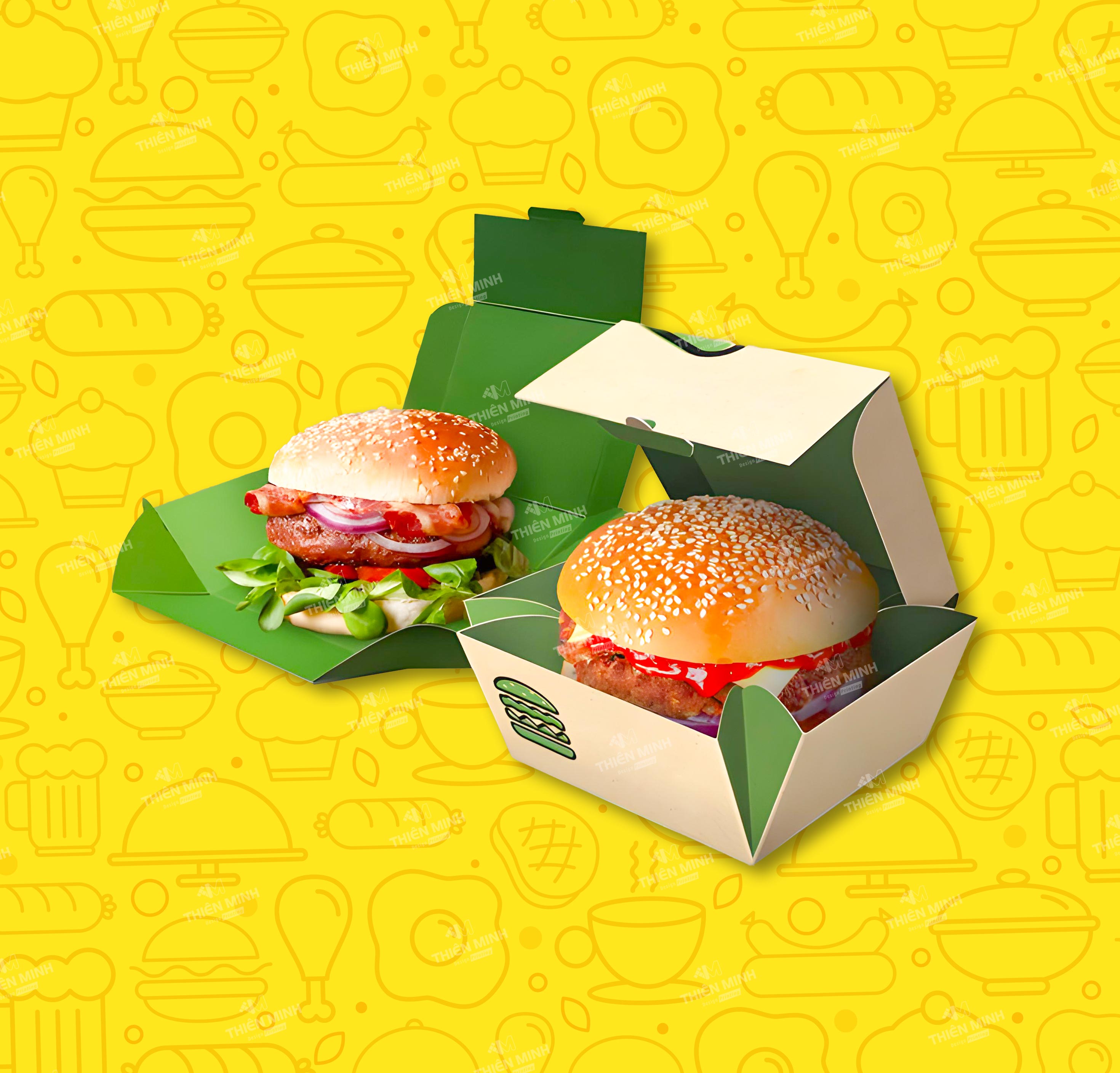 in hộp giấy đựng hamburger